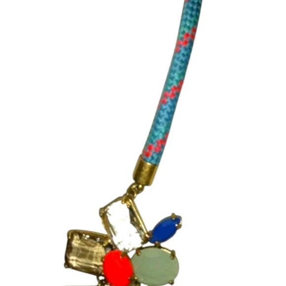 J. CREW Signed Vintage Chunky Blue Orange Rhinestone Floral Necklace Gold Tone - Picture 9 of 16